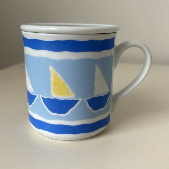 Hallmark Spring Fever Sailboat Mug with Lid Vintage Coastal Nautical Summer - Picture 2 of 12